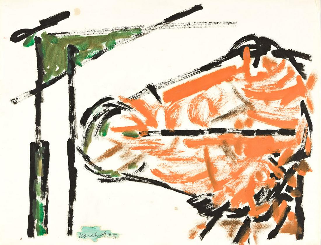 DAVID SMITH (1906 - 1965, AMERICAN) Untitled.: DAVID SMITH (1906 - 1965, AMERICAN) Untitled. Oil, watercolor and India ink on paper, 1957. Signed, David Smith, and dated, 9 14 57, lower left. 400x521 mm; 15x20 inches. Provenance: The artist; Carl