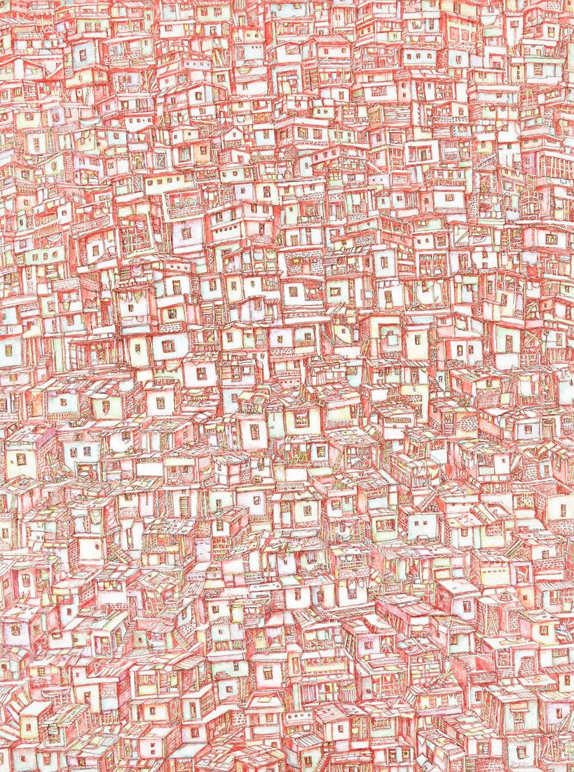 ALEXIS DUQUE (B. 1971, COLOMBIAN/AMERICAN) Barrio Rojo.: ALEXIS DUQUE (B. 1971, COLOMBIAN/AMERICAN) Barrio Rojo. Acrylic on canvas, 2022. Signed, Duque, lower right. Signed, Alexis Duque, dated, May 0- 2022, and inscibed as titled on verso. 610x457 mm; 24x1