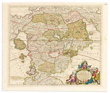 (HEDONISM.) [Pieter Schenk]. Accurata Utopiae Tabula: (HEDONISM.) [Pieter Schenk]. Accurata Utopiae Tabula das ist Der Neu Entdeckten Schalck Welt, Oder des So Offt Benanten, und Doch Nie Erkanten Schlarraffenlandes. Double-page engraved map of the imagi
