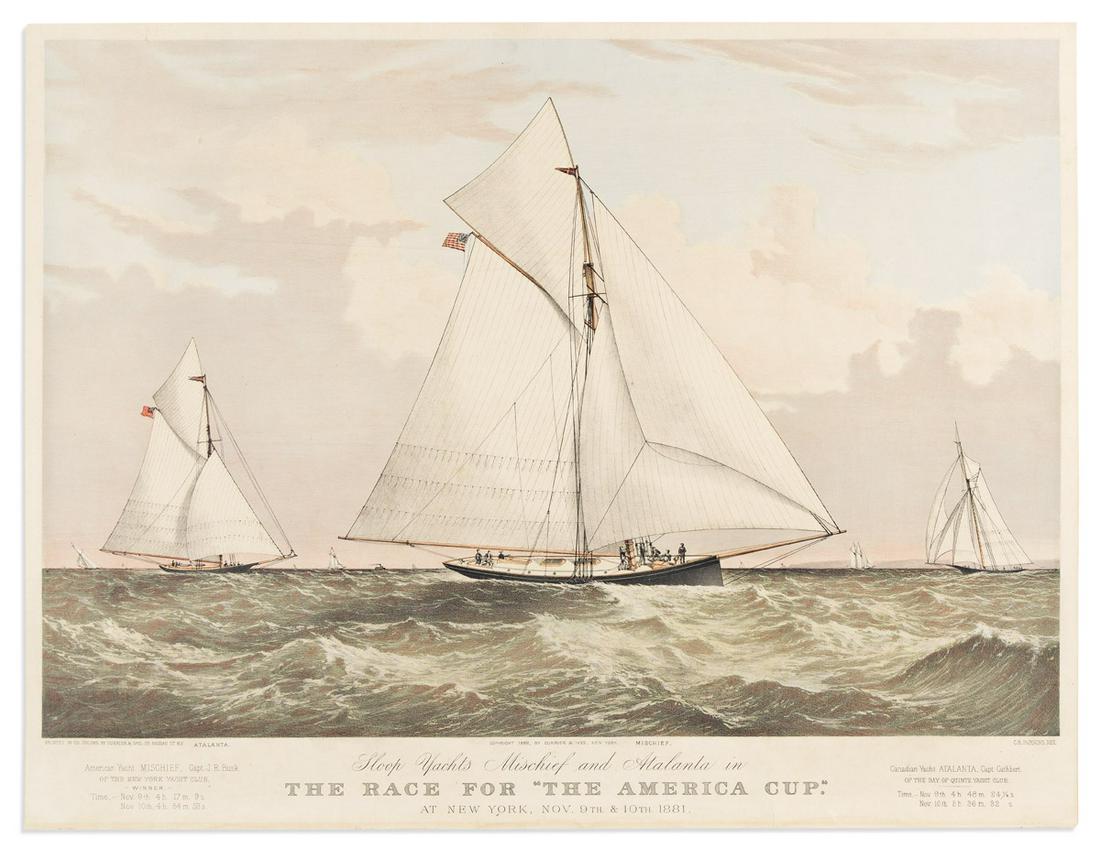 CURRIER & IVES; after Charles Parsons. Sloop Yachts Mischief and Atlanta in the Race for "The (1 of 1)
