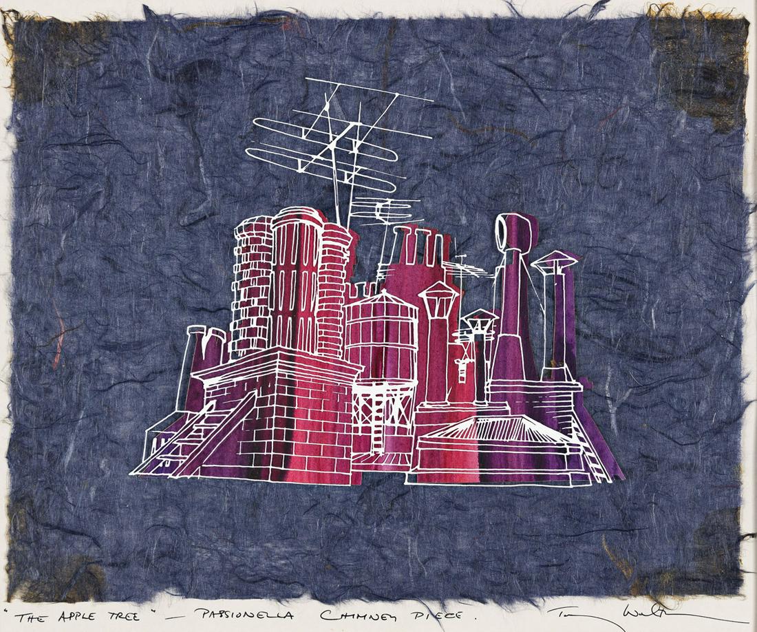 TONY WALTON (1934-2022) "'The Apple Tree' - Passionella Chimney Piece.": TONY WALTON (1934-2022) "'The Apple Tree' - Passionella Chimney Piece." Backdrop design for the musical The Apple Tree produced by Stuart Ostrow at the Shubert Theatre, 1966. Mixed media with celuloid