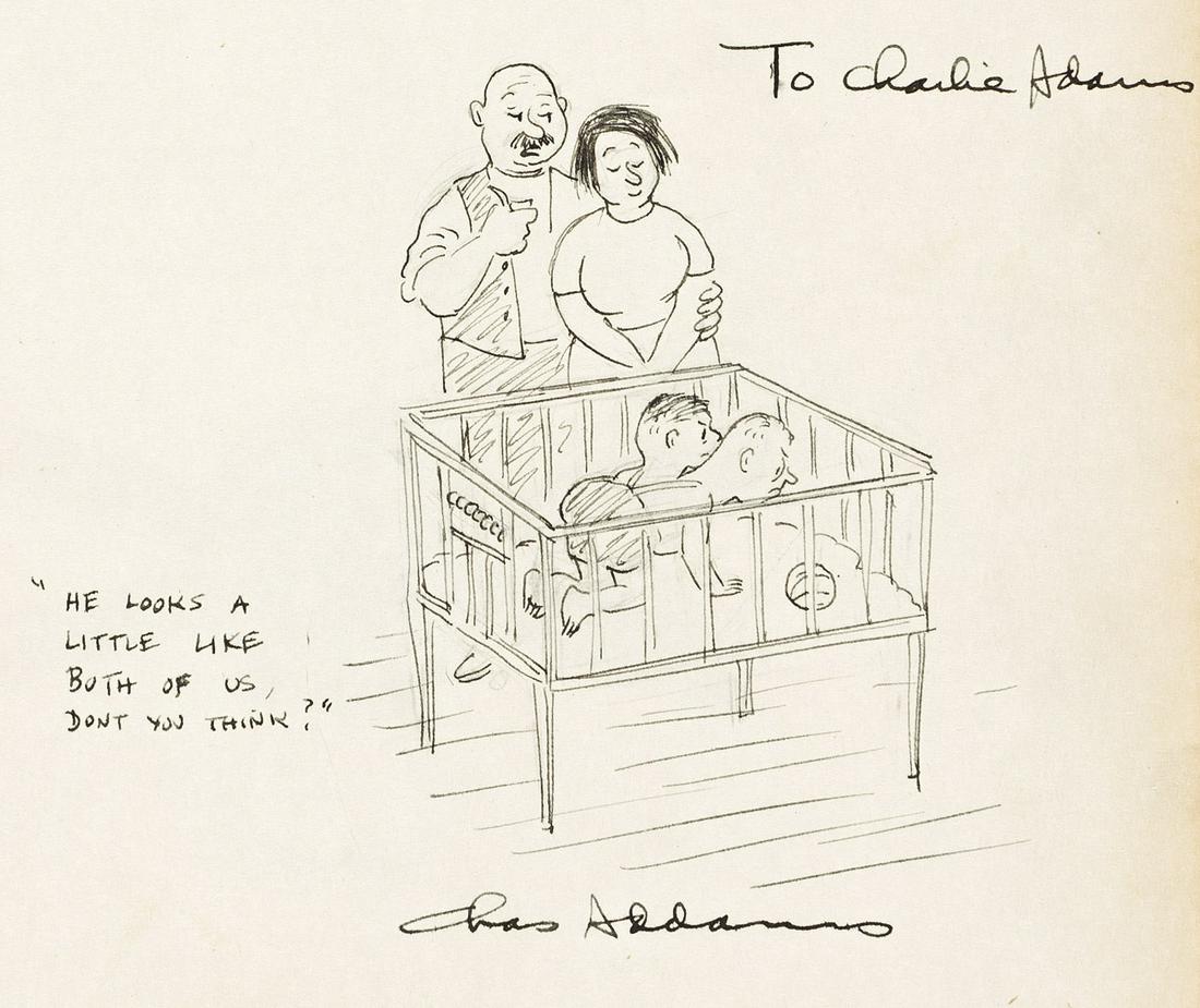 CHARLES ADDAMS (1912-1988) Two-headed baby. (1 of 2)