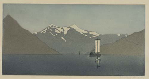JOHN TAYLOR ARMS On Lake Como, Number Two.: JOHN TAYLOR ARMS On Lake Como, Number Two. Color aquatint, 1919. 252x115 mm; 9 7/8x4 1/2 inches, full margins. Edition of 63. Signed, titled and dated in pencil, lower margin. With--Moonlight, Number