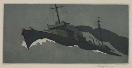 JOHN TAYLOR ARMS Thirty Knots or Better.: JOHN TAYLOR ARMS Thirty Knots or Better. Color etching and aquatint, 1920. 119x232 mm; 4 3/4x9 1/8 inches, full margins. Edition of 60. Signed,,dated and titled in pencil, lower margin With--Loop-the-