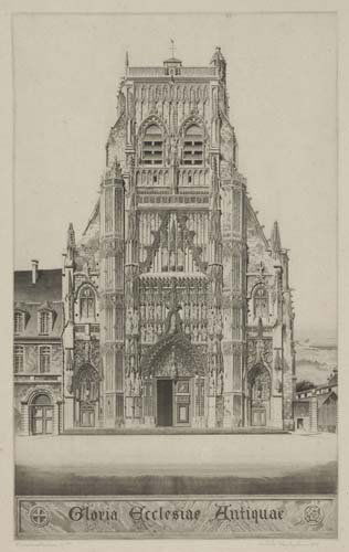 JOHN TAYLOR ARMS Two etchings.: JOHN TAYLOR ARMS Two etchings. Cathedral of Saint Cyr and Sainte Julitta, Nevers, 1929. 328x140 mm; 12 7/8x5 1/2 inches, full margins. Trial proof, aside from the edition of 100. Signed, dated and ins