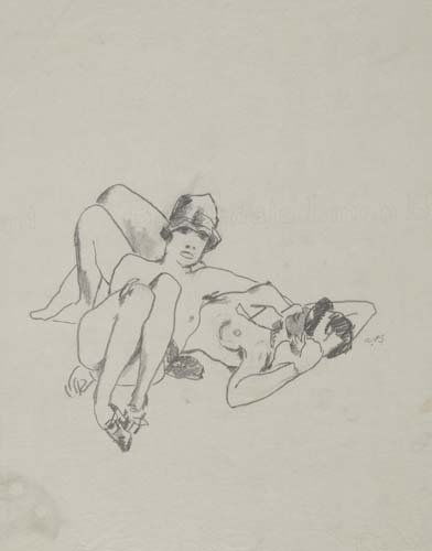 ALEXANDER BROOK Group of 6 pencil drawings.: ALEXANDER BROOK Group of 6 pencil drawings. Two Nudes, One Seated with a Hat * Two Nudes Seated with Hats * Standing Nude Two Reclining Nudes, One with Hat * Femal Nu