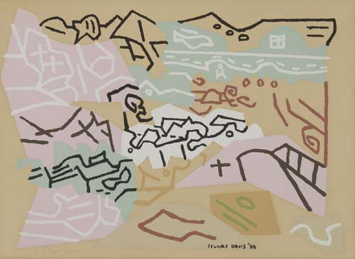 STUART DAVIS Bass Rocks.: STUART DAVIS Bass Rocks. Color screenprint, 1941. 214x302 mm; 8 1/2x11 7/8 inches, full margins. Edition of 100. Signed in pencil, lower left. A good impression. Cole/Myers 23. All items are off