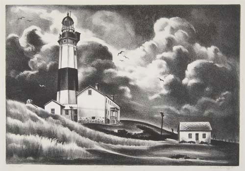 MABEL DWIGHT Montauk Lighthouse.: MABEL DWIGHT Montauk Lighthouse. Lithograph, 1937. 313x454 mm; 12 3/8x17 7/8 inches, wide margins. Edition of 25. Published by the Federal Art Project, WPA, New York, with the ink stamp lower left. Si