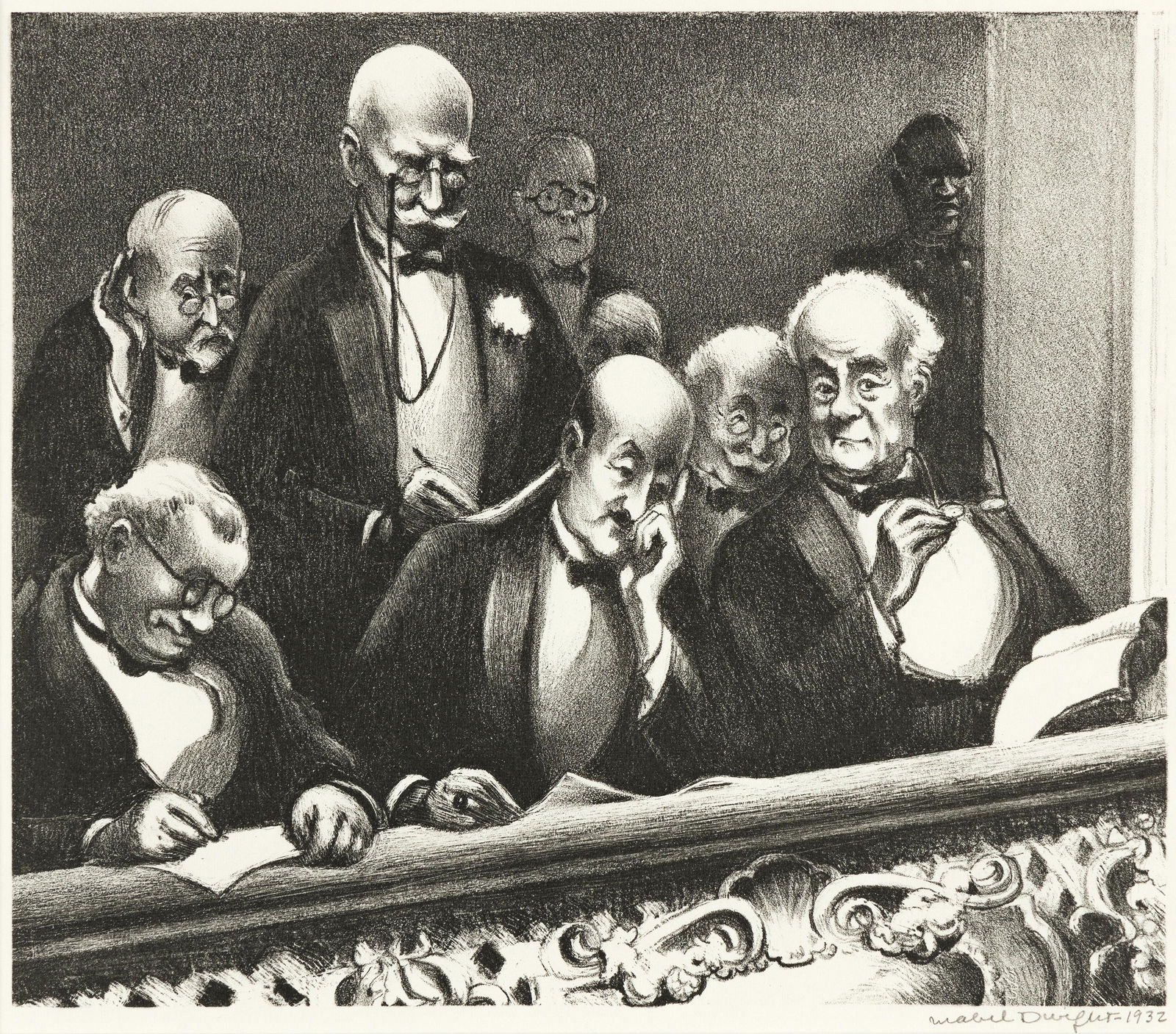 MABEL DWIGHT (1875-1995) Book Auction.: MABEL DWIGHT (1875-1995)Book Auction. Lithograph. 187x216 mm; 7x9 inches, full margins. Edition of 40. Signed and dated in pencil, lower right. Printed by George C. Miller, New York. 1932.A very good