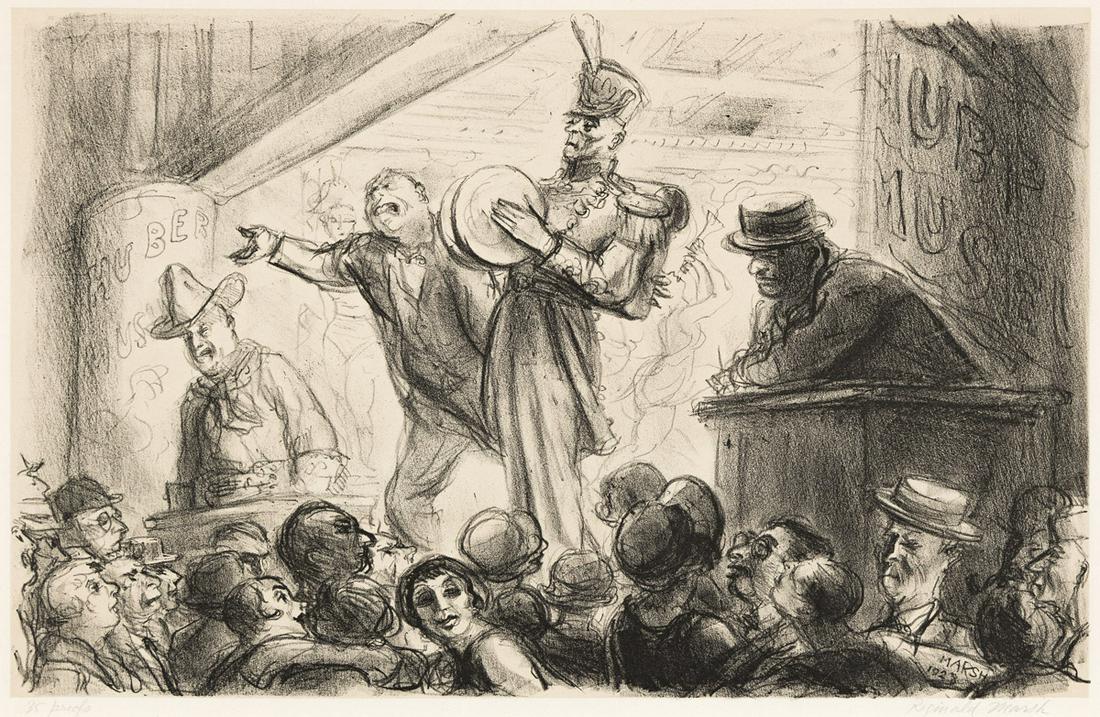 REGINALD MARSH (1898-1954) Huber's Museum.: REGINALD MARSH (1898-1954)Huber's Museum. Lithograph on Chine appliquÃ©. 222x346 mm; 8¾x13½ inches, full margins. Edition of approximately only 35. Signed and inscribed "35 proofs" in