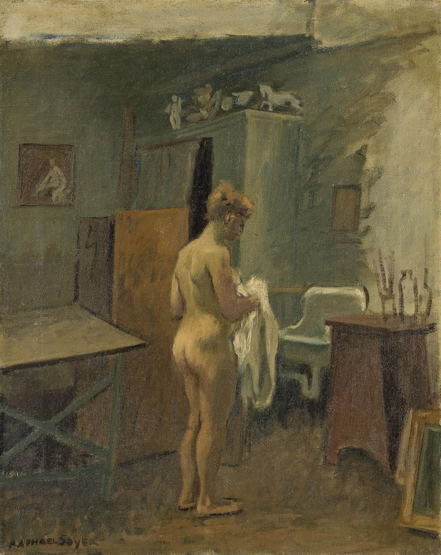 RAPHAEL SOYER (1899-1987) Nude in an Interior.: RAPHAEL SOYER (1899-1987)Nude in an Interior. Oil on canvas, c. 1949. Signed, Raphael Soyer, lower left. 508c406 mm; 20x16 inches. Provenance: Forum Gallery, NY. The Graphic Arts Division of the WPA c