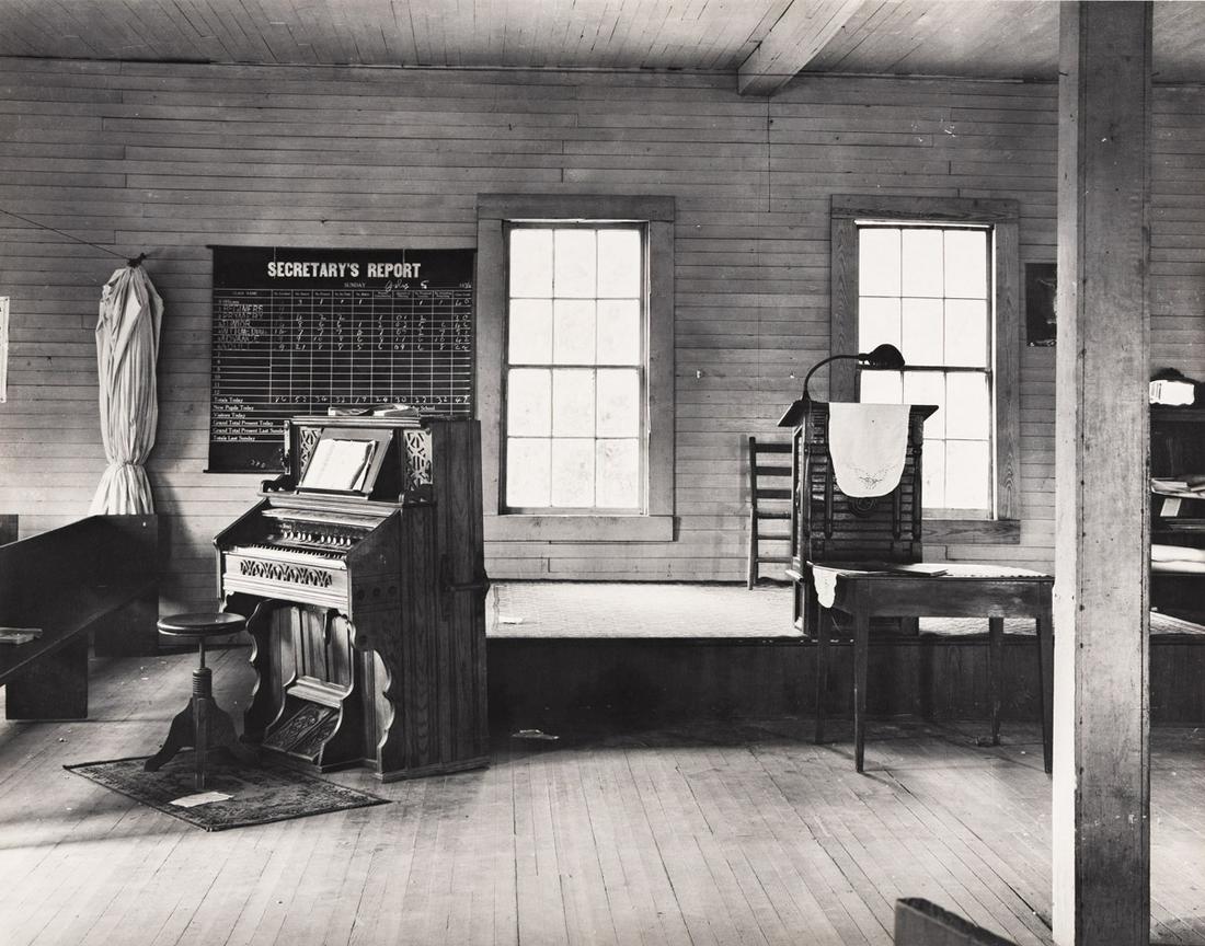 WALKER EVANS (1903-1975) Church Interior, Rural Alabama.: WALKER EVANS (1903-1975)Church Interior, Rural Alabama. Silver print, the image measuring 267x340 mm; 10½x13 inches, the sheet slightly larger, with the Library of Congress stamp and numeric no