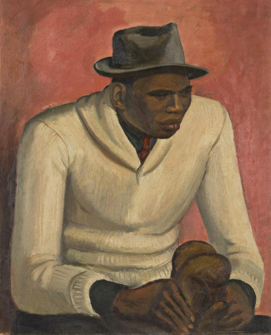 ATTRIBUTED TO FLETCHER MARTIN Untitled, (Seated Boxer).: ATTRIBUTED TO FLETCHER MARTINUntitled, (Seated Boxer). Oil on canvas laid to board. 31x25 inches. Provenance: Butterfield and Butterfield, Sale 3690 American and European Paintings, Lot 4188, July 25,