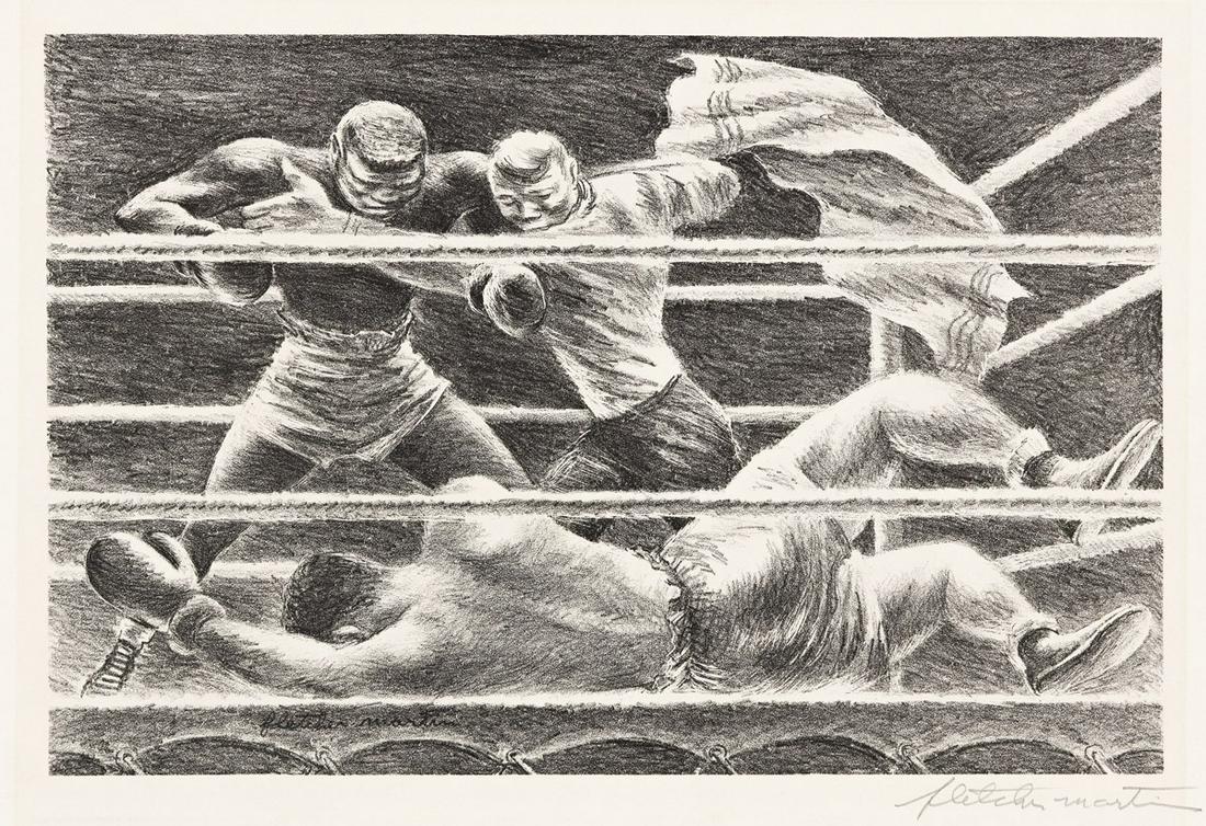 FLETCHER MARTIN (1904-1979) Lullaby.: FLETCHER MARTIN (1904-1979)Lullaby. Lithograph on paper, 1942. 201x304 mm; 7x11 inches, full margins. Signed in pencil, lower margin. Martin's most celebrated imagery are his depictions of athletes. T