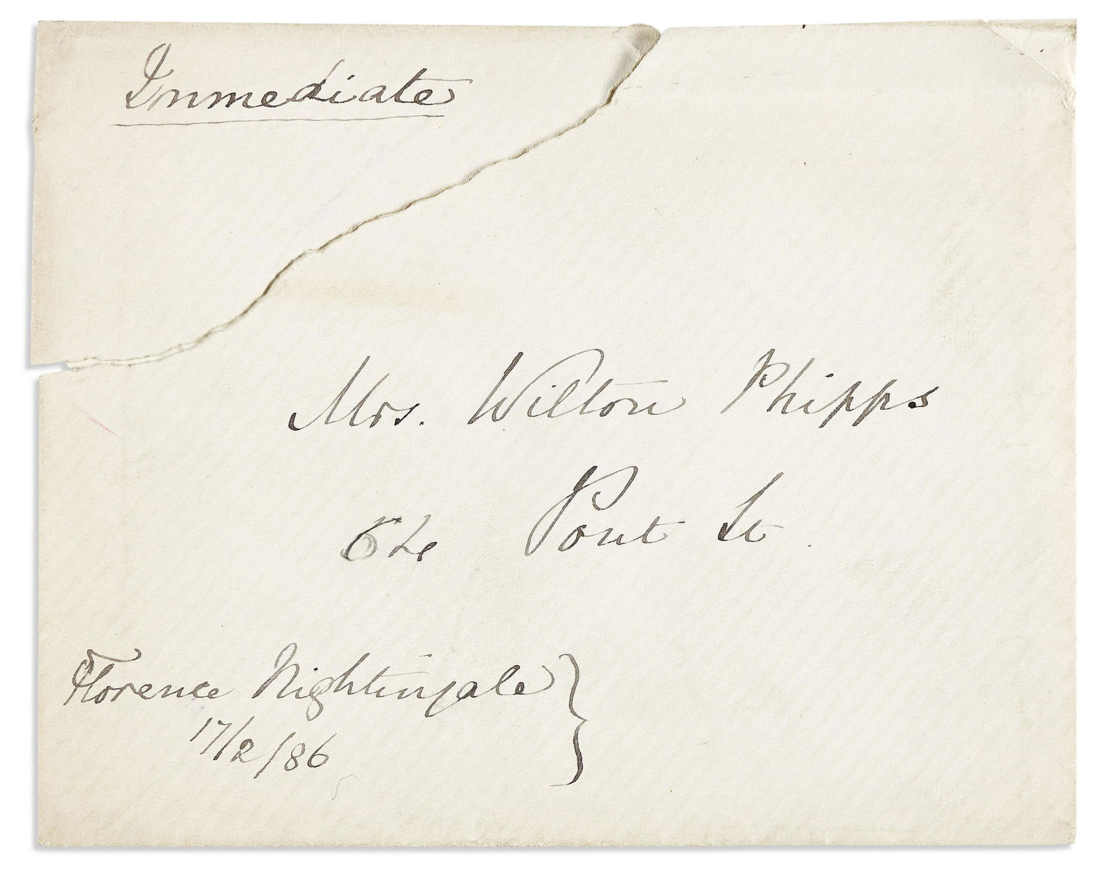 NIGHTINGALE, FLORENCE. Signature, in full, on envelope with holograph address, (1 of 1)