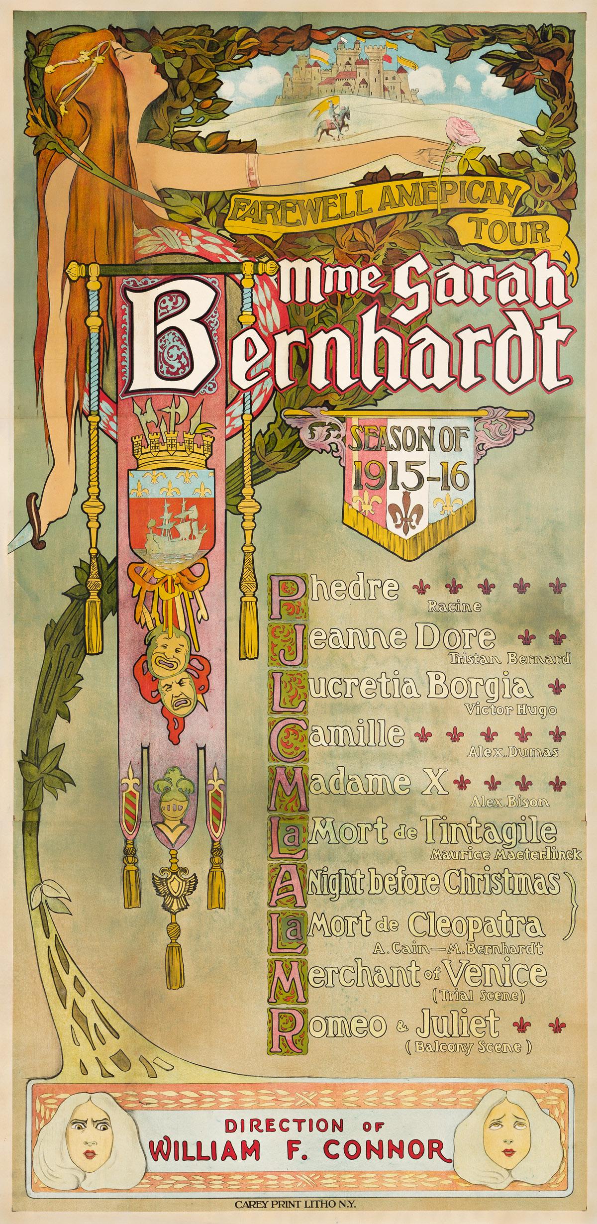 DESIGNER UNKNOWN.  MME. SARAH BERNHARDT / FAREWELL AMERICAN TOUR / SEASON OF 1915 - 1916. 82x40½ (1 of 1)