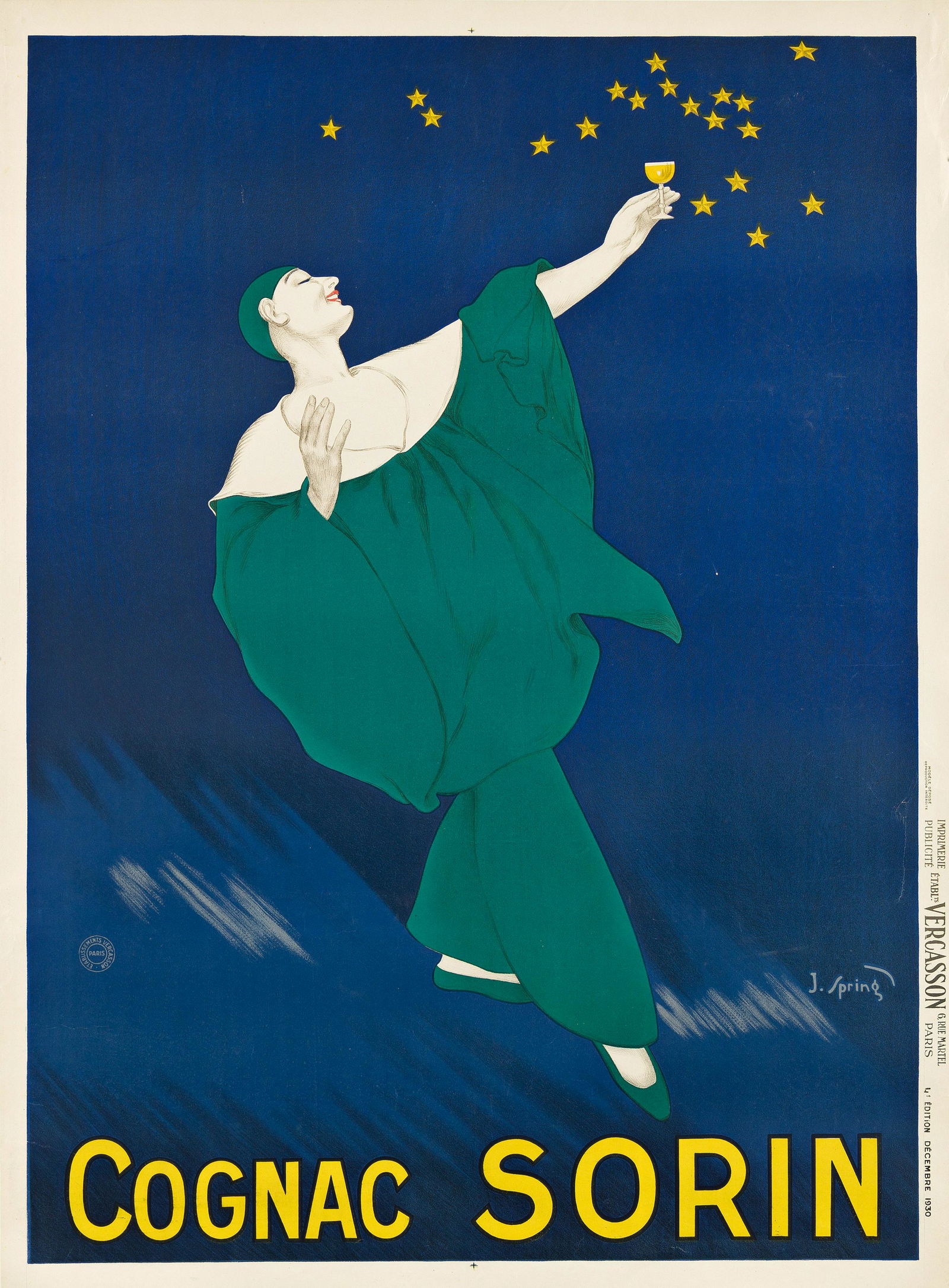 J. SPRING (JOSEPH STALL, 1874-1933).  COGNAC SORIN. 1930. 62½x46 inches, 159x177 cm. Vercasson, (1 of 1)