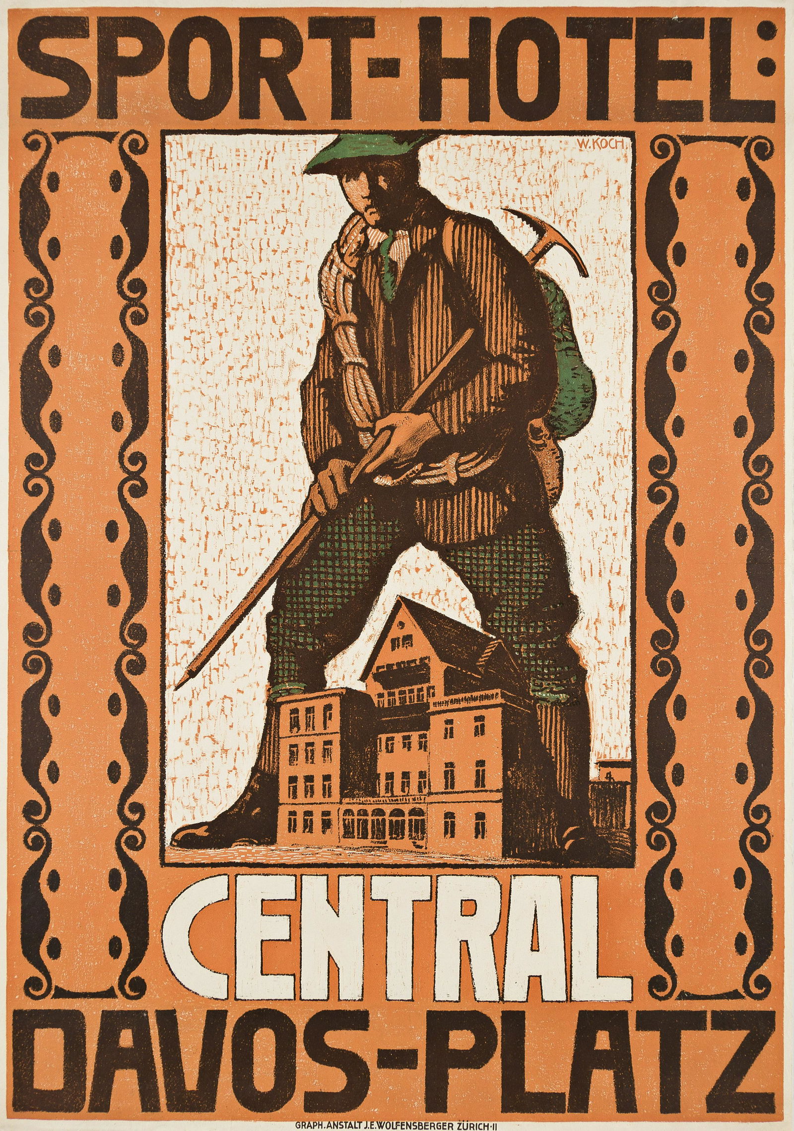 WALTHER KOCH (1875-1915).  SPORT - HOTEL : CENTRAL DAVOS - PLATZ . 1917. 40x28¼ inches, (1 of 1)