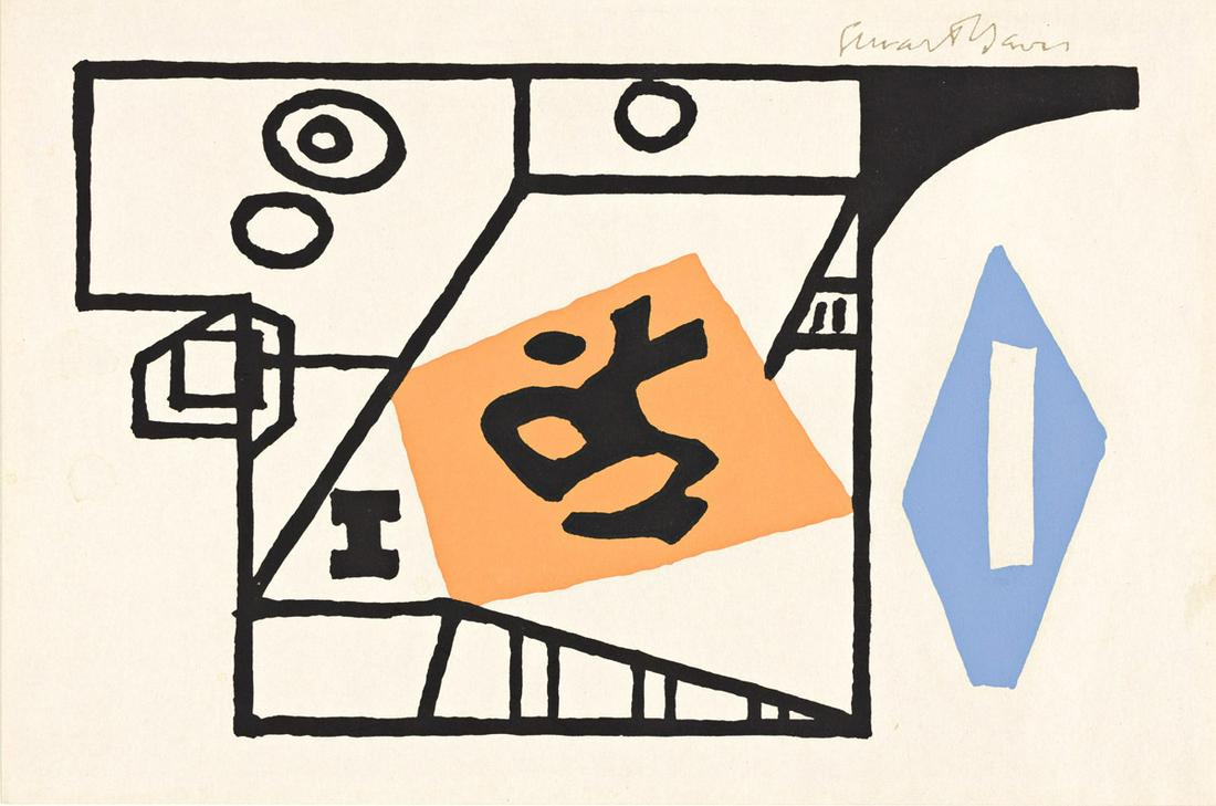 STUART DAVIS Ivy League.: STUART DAVIS Ivy League. Color screenprint, 1953. 126x202 mm; 5x8 inches, full margins. With the stencil signature, upper right. A very good impression with strong colors. Cole/Myers page 79.