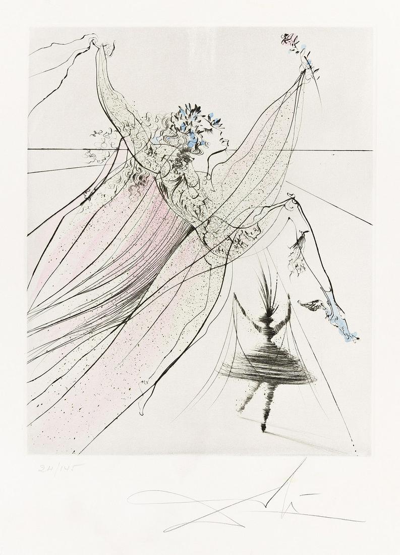 SALVADOR DALÍ Terpsichore.: SALVADOR DALÍ Terpsichore. Color etching and drypoint, 1971. 410x330 mm; 16x12¾ inches, full margins. Signed and numbered 24/145 in pencil, lower margin. Published by Jean Estrade, Paris, wi