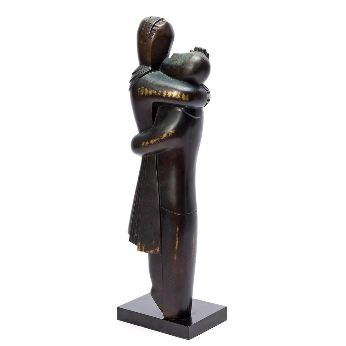 JEAN LAMBERT-RUCKI Le Baiser.: JEAN LAMBERT-RUCKI Le Baiser. Bronze with dark patina, 1926-28. 447 mm; 17½ inches (height, excluding black marble base). Artist's proof (there was also a posthumous edition of 8 in bronze with a