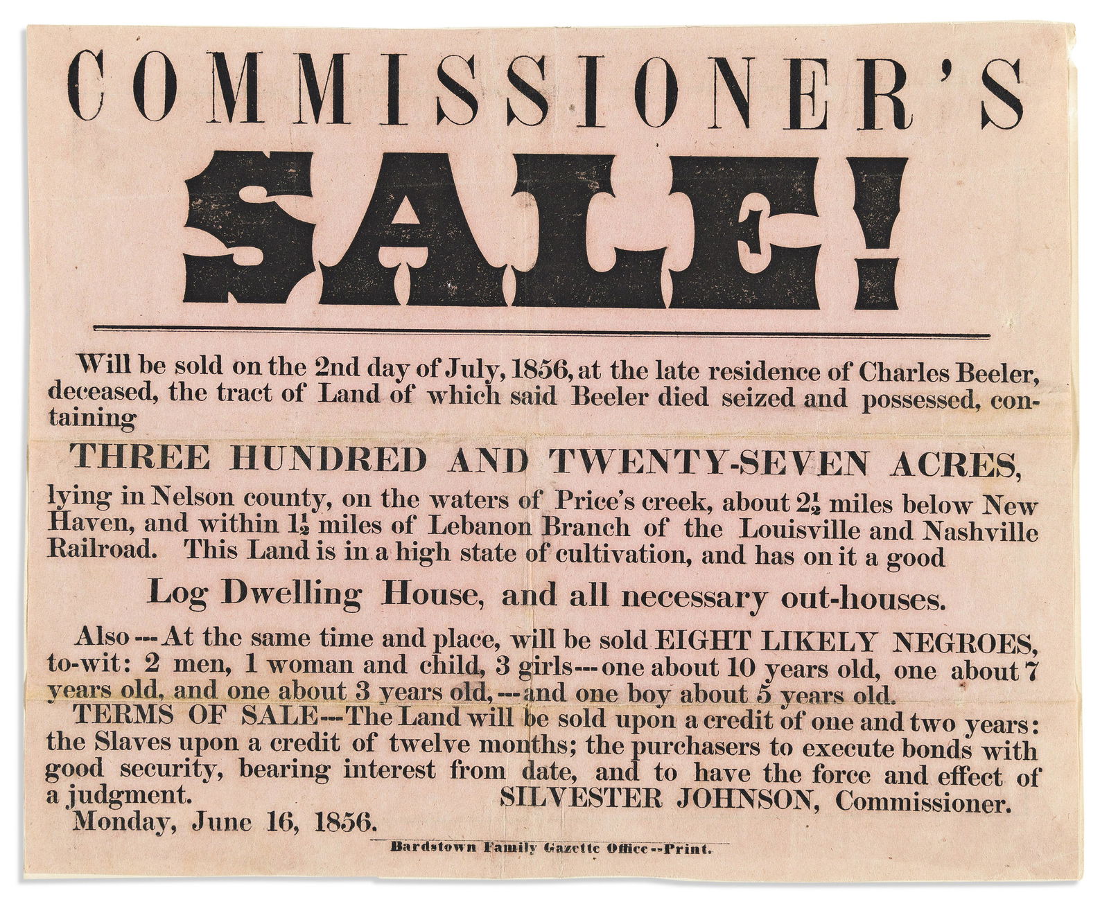 (SLAVERY & ABOLITION.) Commissioner's Sale! . . . Eight Likely Negroes. (1 of 1)