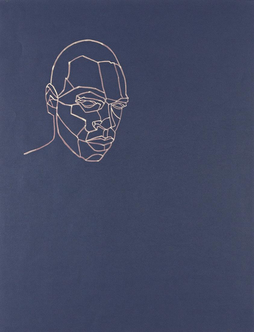 KORI NEWKIRK (1970 - ) Untitled.: KORI NEWKIRK (1970 - )Untitled.Bleach on blue wove paper, 2009. 648x495 mm; 25x19 inches. Signed and dated "February 2009" in graphite, verso. Provenance: the artist; private collection.Exhibited: The