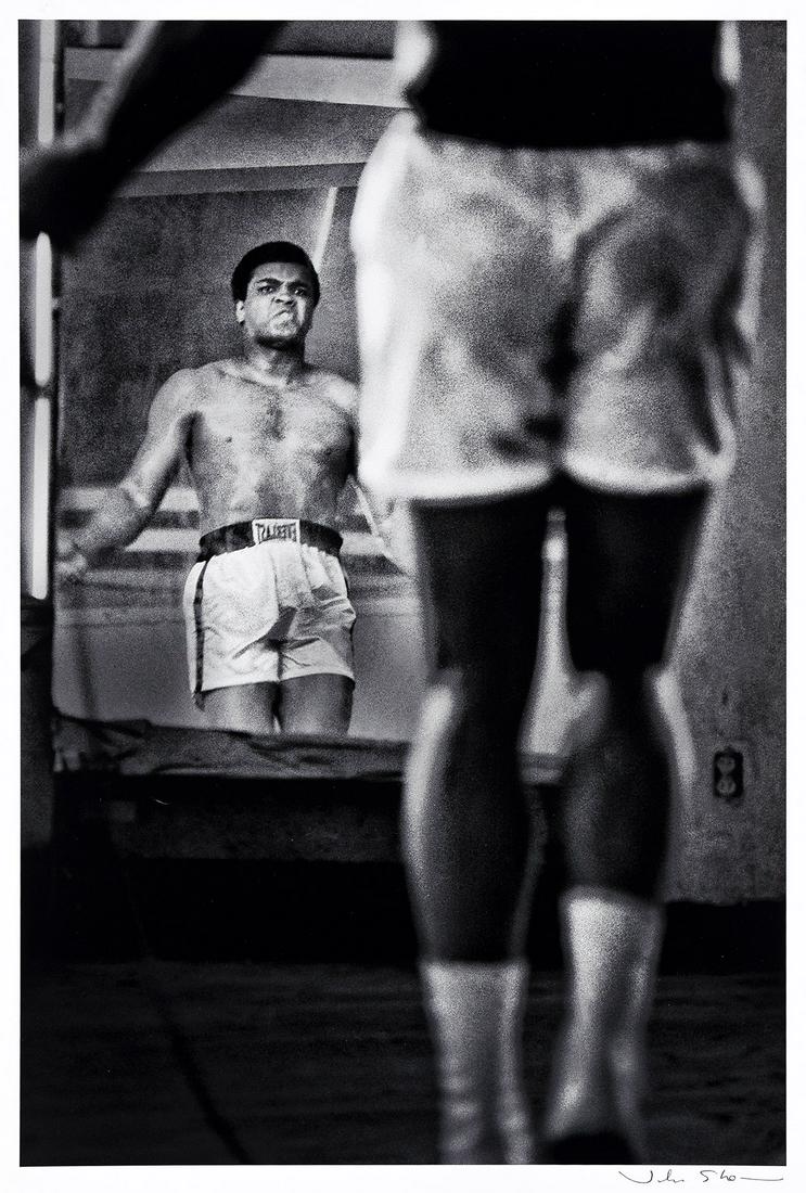 JOHN SHEARER (1947-2019) Boxer Muhammad Ali.: JOHN SHEARER (1947-2019) Boxer Muhammad Ali. Digital print, the image measuring 17x11 inches (43.2x28.9 cm.), the sheet 19x13 inches (48.3x33 cm.), with Shearer’s signature in ink on recto. 1971