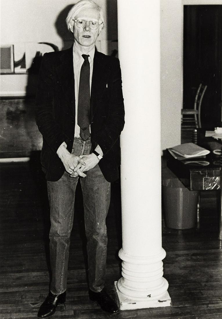 JIMMY DESANA (1949-1990) Portrait of Andy Warhol.: JIMMY DESANA (1949-1990) Portrait of Andy Warhol. Silver print, the image measuring 13x9 inches (33x22.9 cm.), the sheet 14x11 inches (35.6x27.9 cm.), with DeSana's signature in pencil, the notation A
