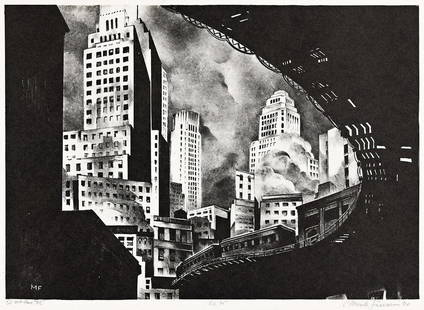 MARK FREEMAN Second Avenue "El".: MARK FREEMAN Second Avenue "El". Lithograph, 1933-34. 255x360 mm; 10x14¼ inches, full margins. Signed, titled dated and inscribed "Ed. 75" in pencil, lower margin. A superb, dark impression.