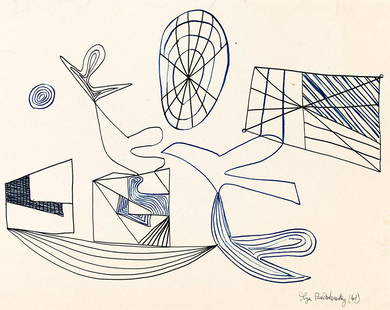 ILYA BOLOTOWSKY (1907 - 1981, RUSSIAN/AMERICAN) Untutled, and Untitled, (Sketch), (pair): ILYA BOLOTOWSKY (1907 - 1981, RUSSIAN/AMERICAN) Untutled, and Untitled, (Sketch), (pair) i) Ink on paper. Inscribed by artist's first wife, Esphyr Slobodkina, Ilya Bolotowsky (by ES), lower left. 305x