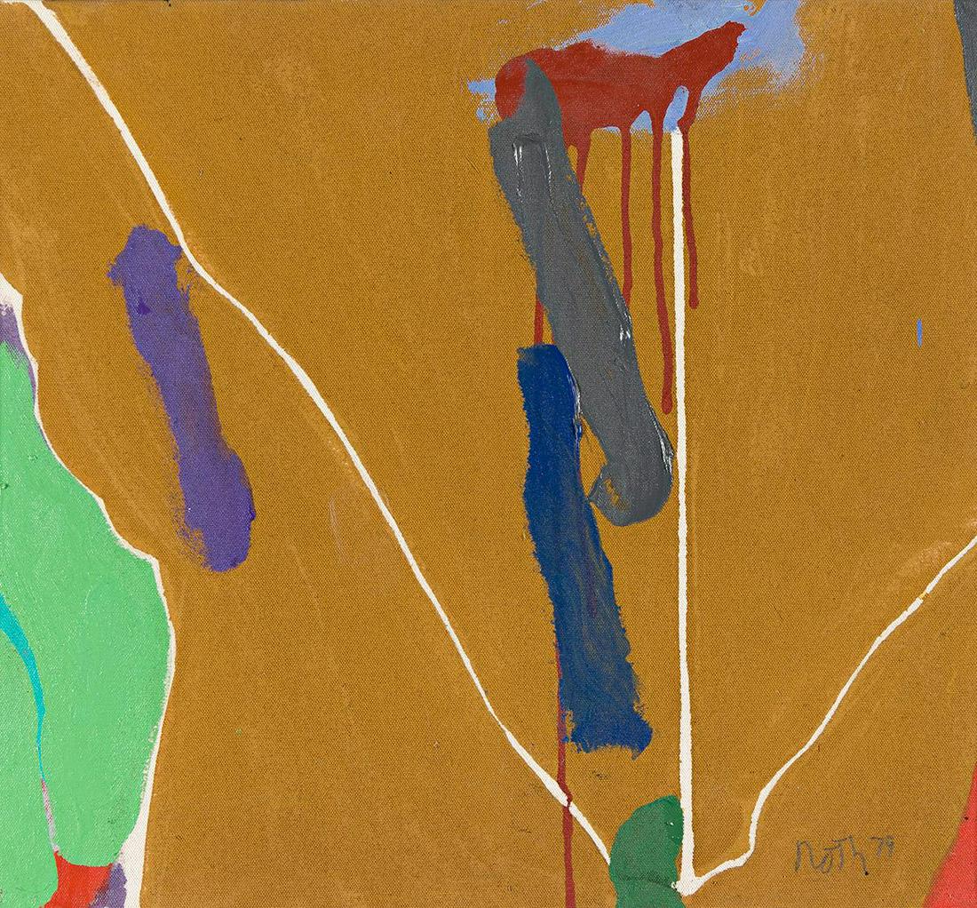 JACK ROTH (1927 - 2004, AMERICAN) Untitled.: JACK ROTH (1927 - 2004, AMERICAN) Untitled. Acrylic on unprimed canvas, 1979. Signed, Roth, and dated, 79, lower right. Inscribed with estate number, JR-4310, on overlap. 407x457 mm; 16x18 inches. Pro