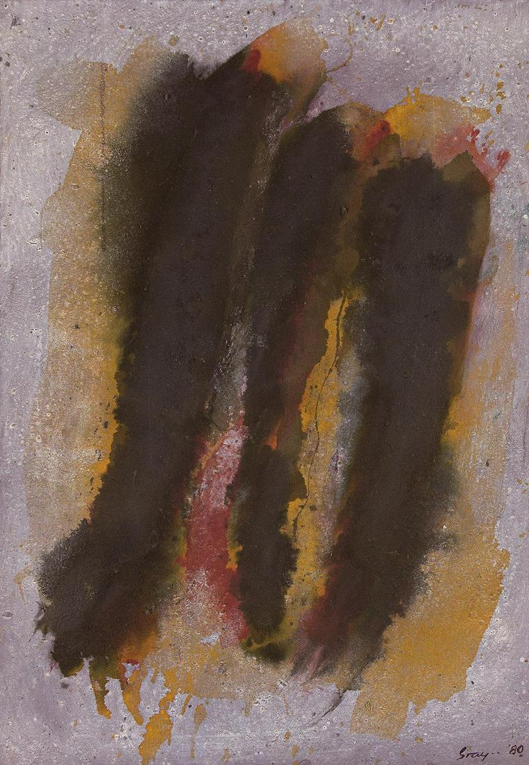 CLEVE GRAY (1918 - 2004, AMERICAN) Roman Walls, (#123).: CLEVE GRAY (1918 - 2004, AMERICAN) Roman Walls, (#123). Acrylic and marble dust on hand made paper mounted on linen, 1980. Signed, Gray, and dated, 80, lower right. Signed, Gary, dated, 80, and inscri