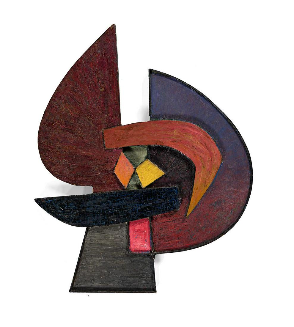 SOREL ETROG (1933 - 2014, CANADIAN) The Hero.: SOREL ETROG (1933 - 2014, CANADIAN) The Hero. Oil on wood, 1959. Signed, Etrog, dated, 59, and inscribed as titled on verso. 635x520 mm; 25x20 1/2x inches. Provenance: [Heritage Auctions, Dallas,