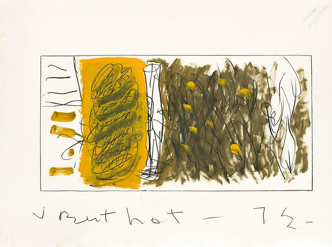 JAKE BERTHOT (1939 - 2014, AMERICAN) Untitled.: JAKE BERTHOT (1939 - 2014, AMERICAN) Untitled. Oil and pencil on paper, 1972. 571x756 mm; 22 1/2x29 3/4 inches. Signed, J Berthot, and dated, 72, at bottom. Provenance: Acquired directly from the arti