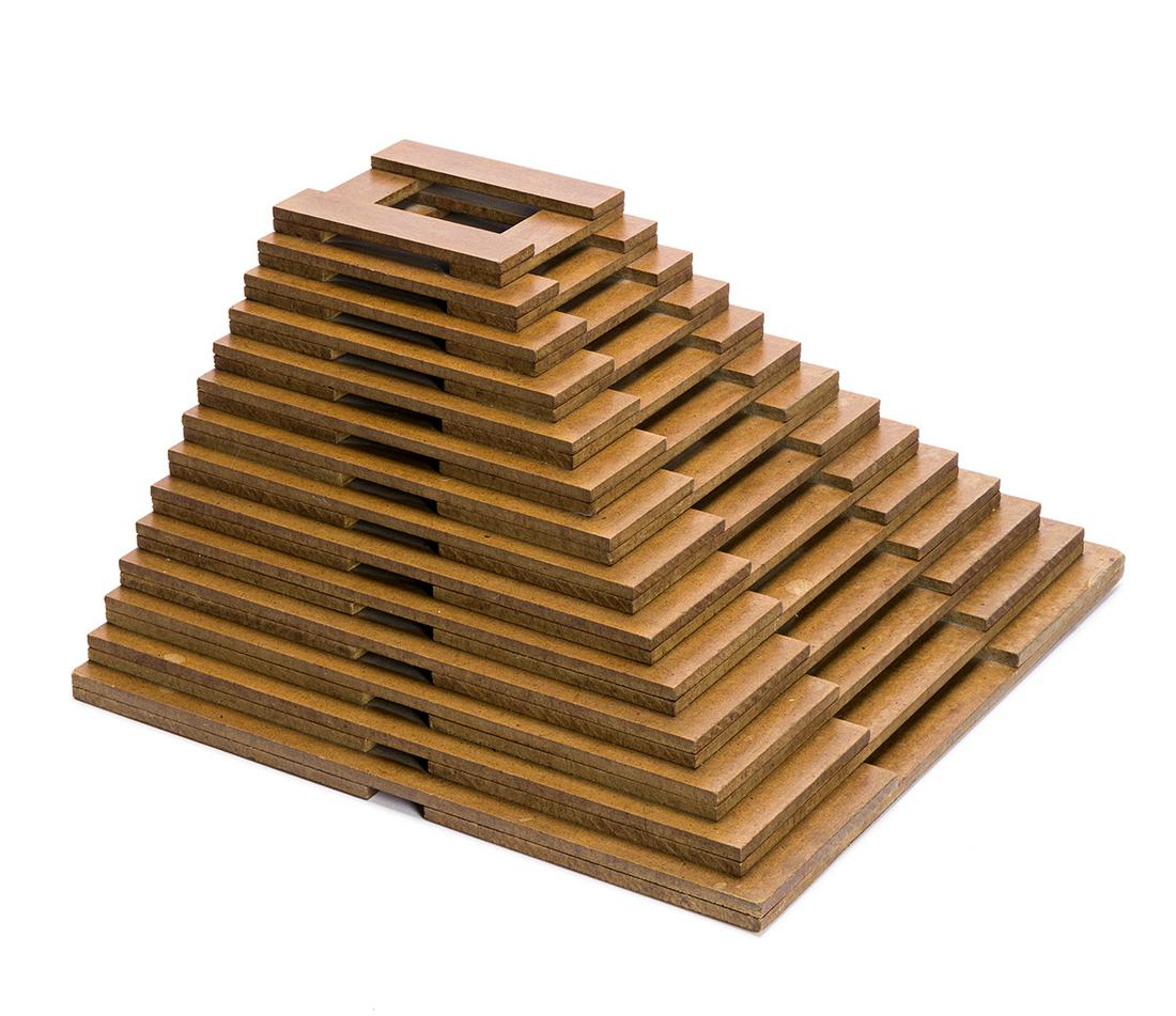 JACKIE FERRARA M145.: JACKIE FERRARA M145. Masonite sculpture, 1975. 160x323x323 mm; 6¼x12¾x12¾ inches. Signed, titled and inscribed "7-75" in felt-tip pen and ink on the underside. Provenance: Private colle