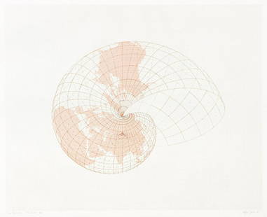 AGNES DENES Map Projections—The Snail.: AGNES DENES Map Projections—The Snail. Color lithograph on Rives BFK, 1976. 610x763 mm; 24x30 inches, full margins. Signed, titled, dated and numbered 7/50 in pencil, lower margin. Printed by Ar