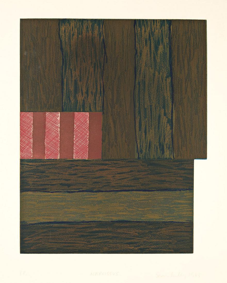 SEAN SCULLY Narcissus.: SEAN SCULLY Narcissus. Color etching and aquatint on Arches, 1985. 507x402 mm; 20x16 inches, full margins. Printer's proof, aside from the edition of 25. Signed, dated, titled and inscribed "P.P." in