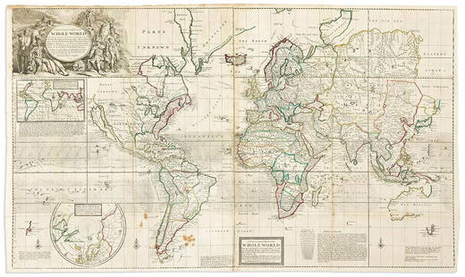 (WORLD.) Herman Moll. A New and Correct Map of the Whole World Shewing ye Situation of its Principal: (WORLD.) Herman Moll. A New and Correct Map of the Whole World Shewing ye Situation of its Principal Parts... The Projection of this Map is Call'd Mercator's, the Design is to make it Useful both for