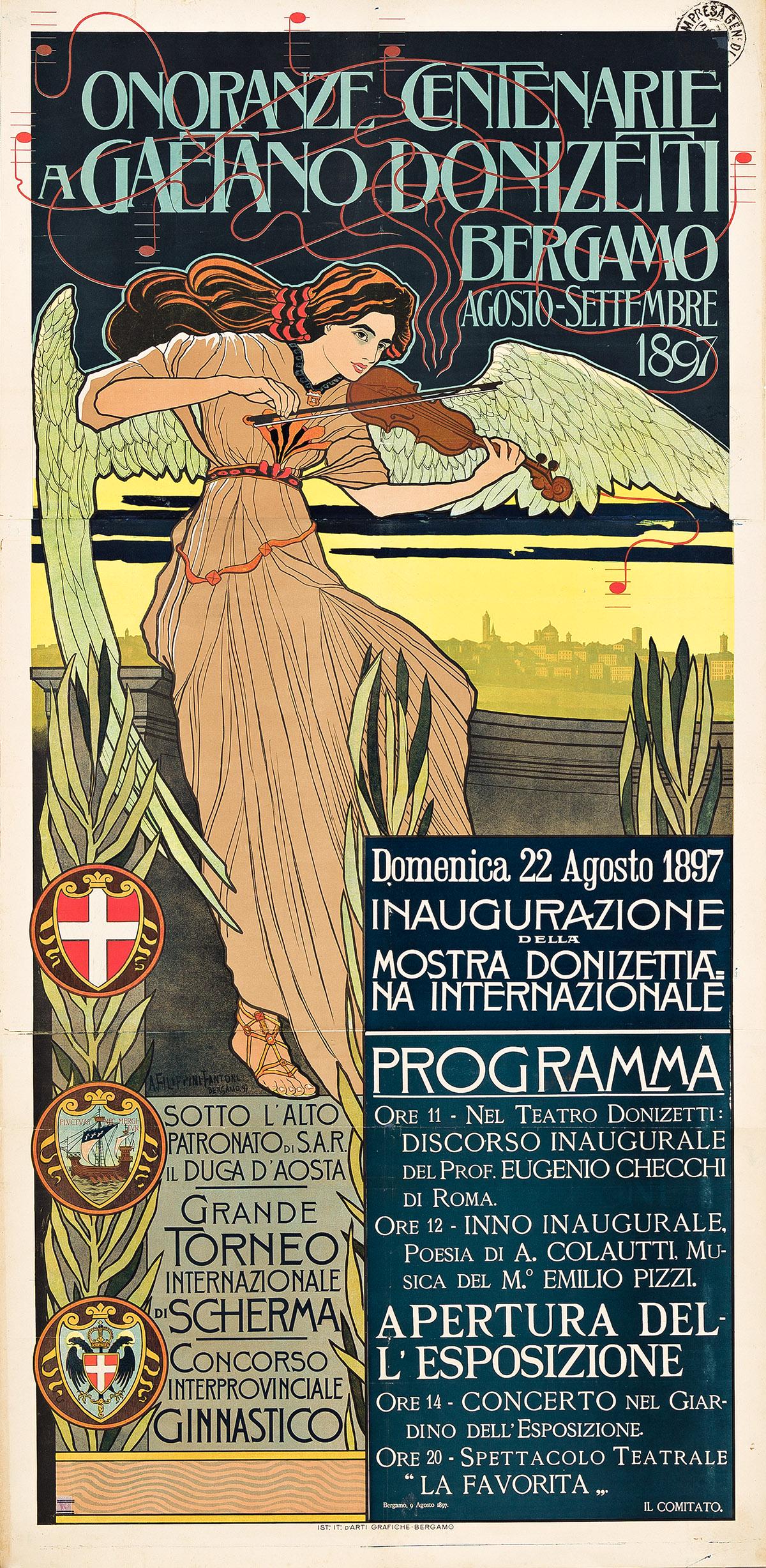 ACHILLE FILIPPINI FANTONI (1868-1910).  ONORANZE CENTENARIE A GAETANO DONIZETTI. 1897. 81¼x40 i (1 of 1)