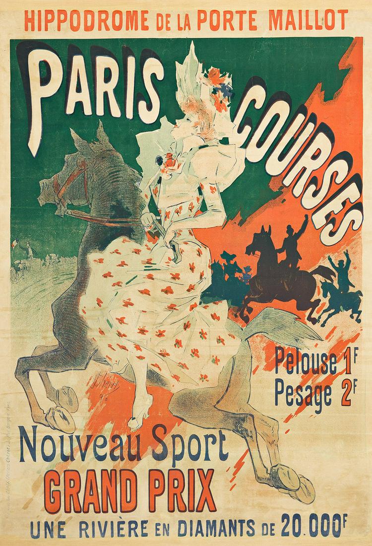 JULES CHÉRET (1836-1932).  PARIS COURSES / NOUVEAU SPORT GRAND PRIX. 1890. 48½x33 inches,  (1 of 1)