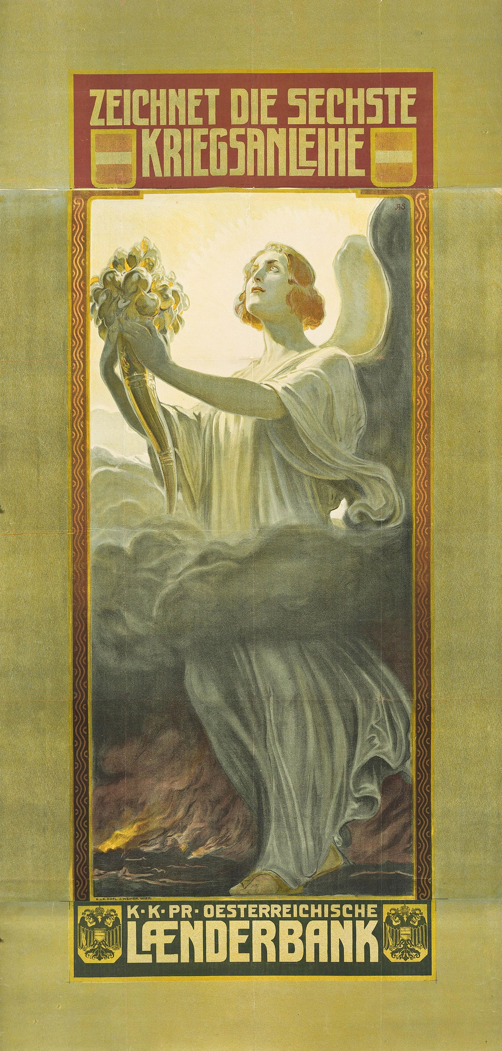 ALOIS HANS SCHRAM (1864-1919).  ZEICHNET DIE SECHSTE KRIEGSANLEIHE. Circa 1917. 71½x34¼ in (1 of 1)