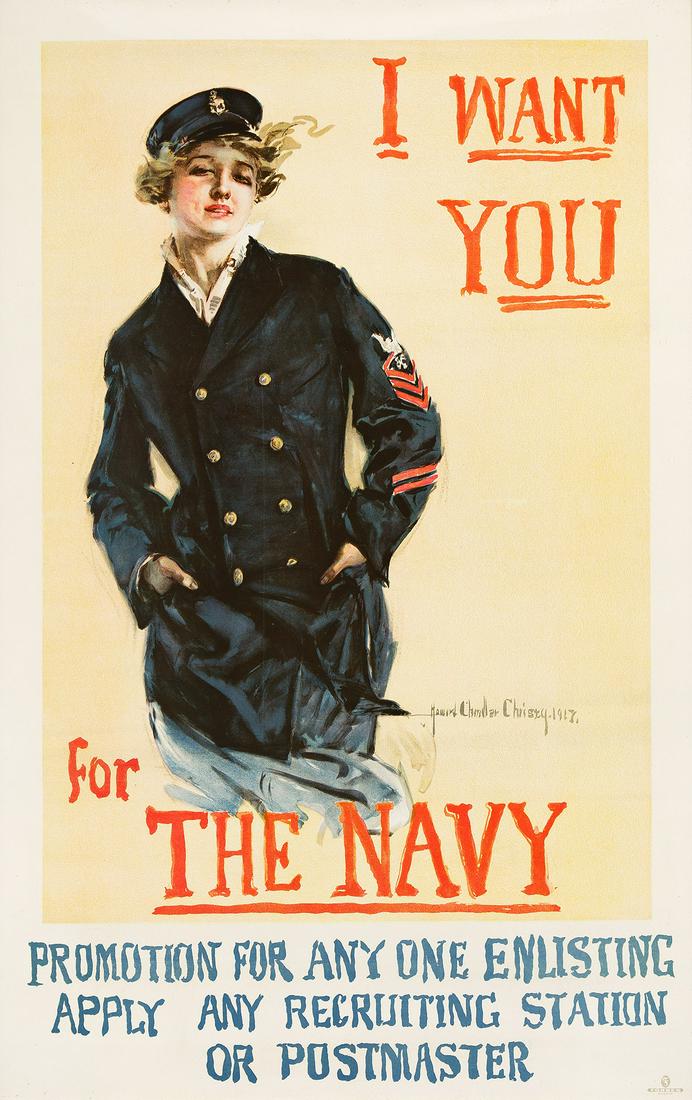 HOWARD CHANDLER CHRISTY (1873-1952).  I WANT YOU FOR THE NAVY. 1917. 41x26½ inches, 104x67¼ (1 of 1)