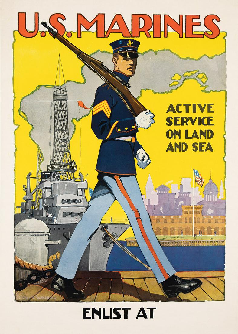 VARIOUS ARTISTS.  [U.S. MARINES / WORLD WAR I]. Group of 5 posters. Sizes vary. (1 of 1)