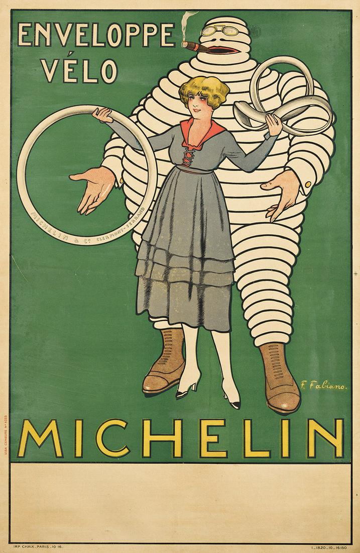 FABIEN FABIANO (MARIE JULES COUP DE FREJAC, 1883-1962).  MICHELIN / ENVELOPPE VÉLO. 1916. 47x31 (1 of 1)