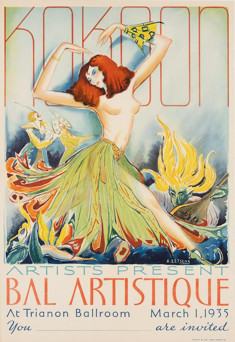 AUGUSTE "GUS" LEYSENS (1888-1946).  KOKOON ARTISTS PRESENT BAL ARTISTIQUE. 1935. 21x14½ inches, (1 of 1)