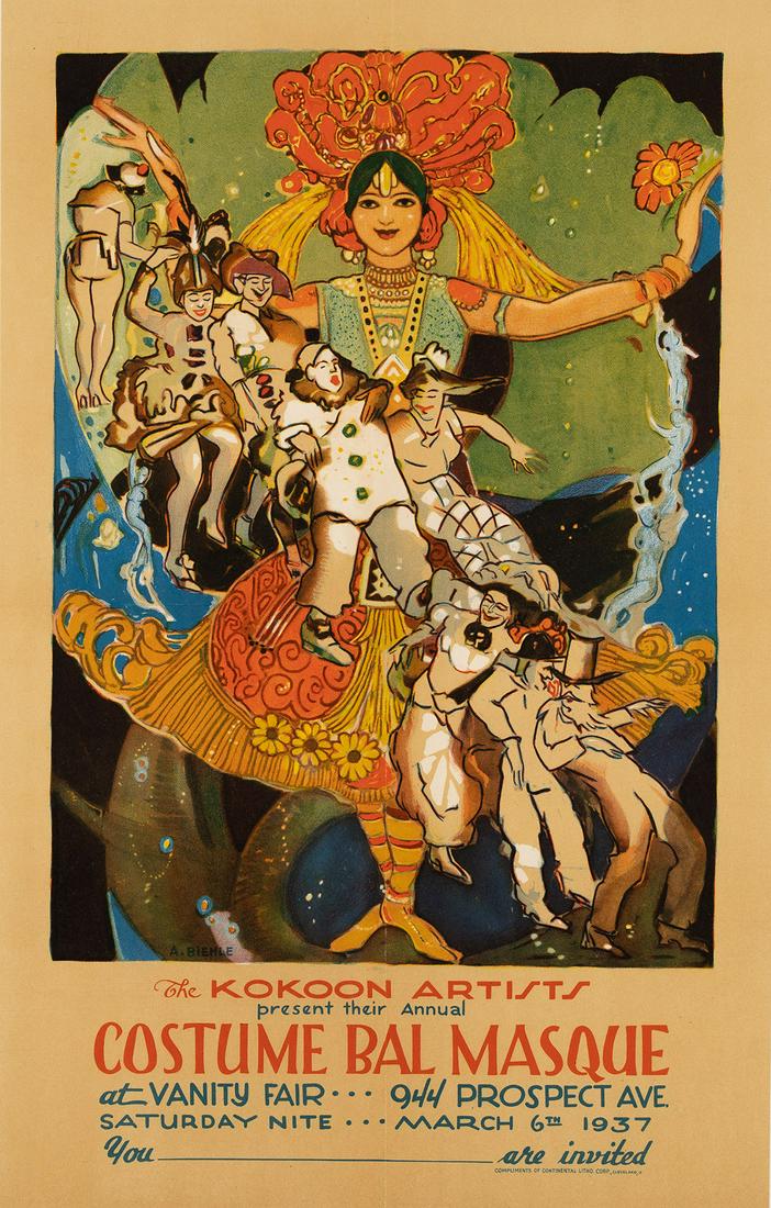 AUGUST BIEHLE (1885-1979).  KOKOON ARTISTS / COSTUME BAL MASQUE. 1937. 21¼x13½ inches, 54x (1 of 1)