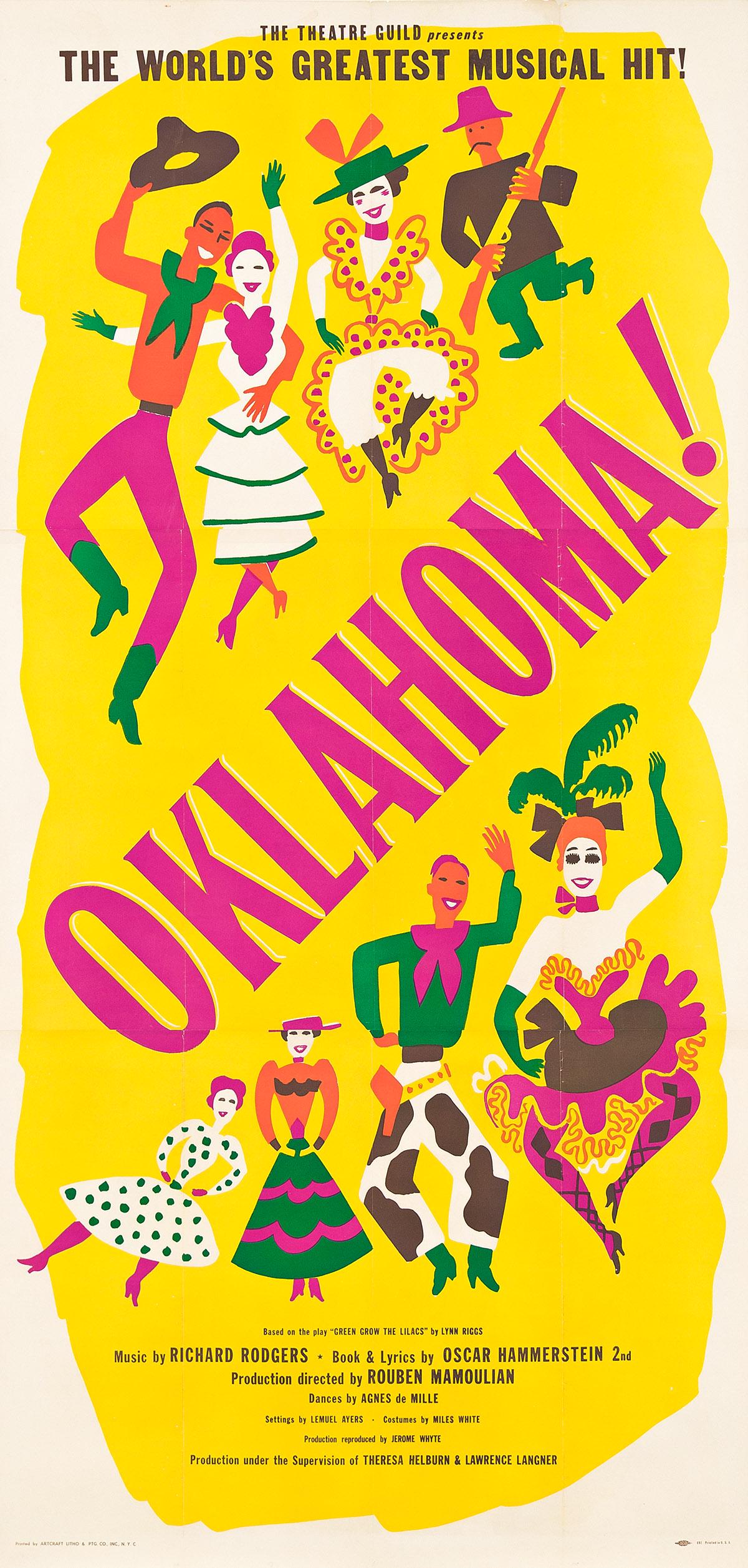 WITOLD GORDON (1885-1968). OKLAHOMA! 1943. 84¼x41 inches, 214x104 cm. Artcraft Litho & Ptg. Co: WITOLD GORDON (1885-1968) OKLAHOMA! 1943. 84¼x41 inches, 214x104 cm. Artcraft Litho & Ptg. Co., New York. Condition B+: minor losses and restored loss at top edge; creases, abrasions and minor lo