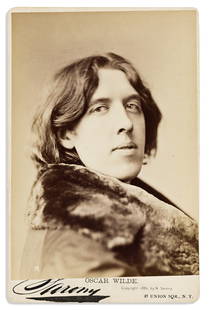 NAPOLÉON SARONY (1821-1896) Portrait of Oscar Wilde (1854-1900).: NAPOLÉON SARONY (1821-1896)Portrait of Oscar Wilde (1854-1900). Albumen print on a cabinet card mount, the image measuring 149x105 mm; 5x4 inches, the mount slightly larger, with Sarony's