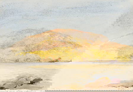 JOHN HENRY HILL Lake George, October 15, 1873.: JOHN HENRY HILL Lake George, October 15, 1873. Watercolor on cream wove paper, 1873. 174x251 mm; 6â…žx9â…ž inches. Dated in watercolor by the artist, and inscribed "excellent only sky careless
